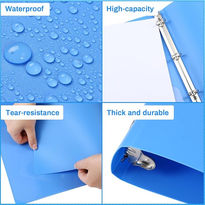 CHENGU 12 Pack Plastic 3 Ring Binders 1 Inch with Pocket | Flexible Soft Binder, Blue Binder, Holds 200 Sheets, Round Ring, School Office Meeting Supplies