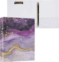 Purple Round Ring Binders 1.5 Inch White Pink Gold Marble Tie Dye 3 Ring Clipboard Binder for Office School Work Supplies File Folder Document 200 Sheet Capacity Easy Open