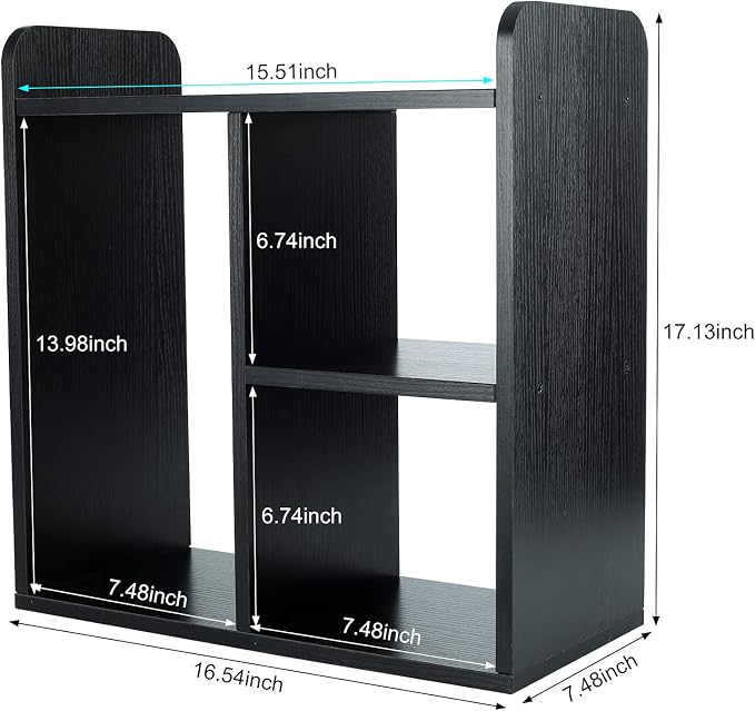 Desktop Shelf Freestanding Wood Small Bookshelf Desk Supplies Organizers and Accessories Storage Display Rack Office Decor for Women, Black