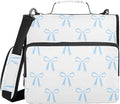 Ribbon Bow White Print Zipper Binder Bag 3 Ring with Shoulder Strap & Handle Multi Pocket Binder Organizer Bag Large Capacity for School Office Supplies