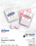 Avery Printable Blank Square Labels, 2" x 2", Matte White, 120 Customizable Labels (22816)