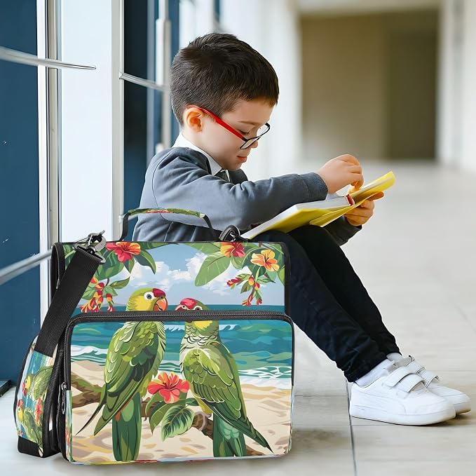 Parrots on The Beach Zipper Binder 3 Ring with Handle and Shoulder Strap, 500 Sheet Binder Organizer Capacity & Multi-Pockets for School Office
