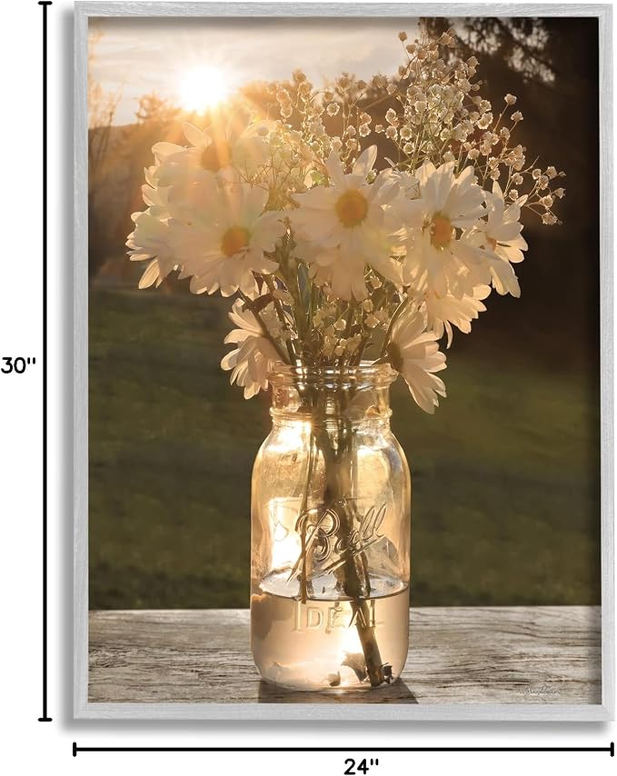 'Warm Meadow Daisies in Jar'| Framed Giclee Art | Stupell Industries | Gray, 24 x 30 Inches, Easy to Hang and Sturdy, Made in USA, by Lori Deiter