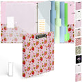 3 Ring Binder 1 inch with Clipboard - Pink Strawberry Design, Includes Dividers, File Bag & Spine Label - Cute and Practical for Students and Organizers, Holographic Waterproof Film