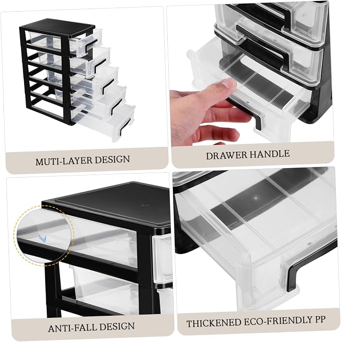 5-Tier Plastic Drawer Storage Cabinet Portable Organizer for Office Desk Study Room Desktop Supplies 12.40X8.66X5.98 Inches