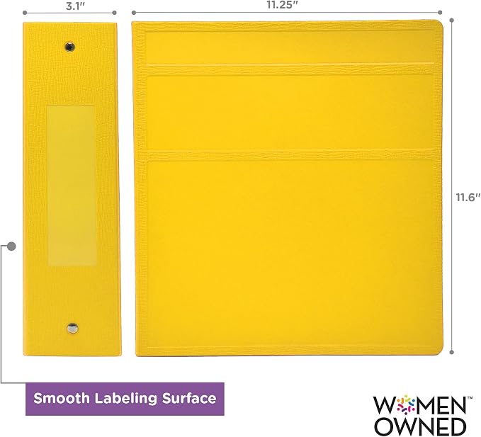 Carstens 3-Inch Heavy Duty 3-Ring Binder - Side Opening, Yellow, Durable Plastic, Precision No-Gap Rings, Waterproof Cover, No Pockets, Holds 400 US Letter Sheets, BPA-Free, Made in USA (1709-3R)