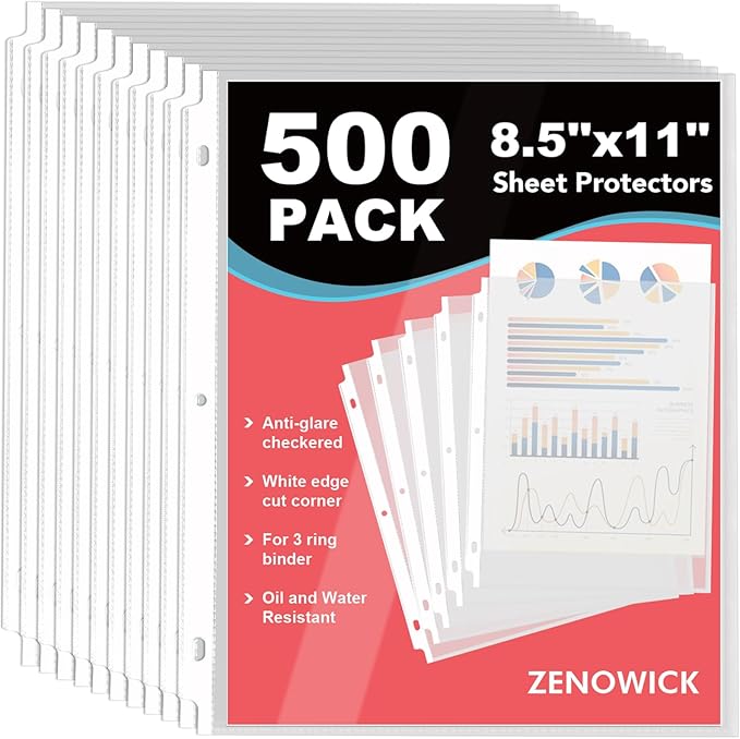 500 Pack Sheet Protectors 8.5 x 11 Clear Page Protectors for 3 Ring Binder | Plastic Sleeves for Papers, Top Loading Paper Protector Perfect for Documents & Photos, Office Supplies
