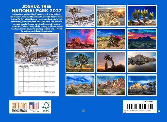 Joshua Tree National Park Calendar 2027 Monthly Wall Calender 12 Month | American Made In The USA