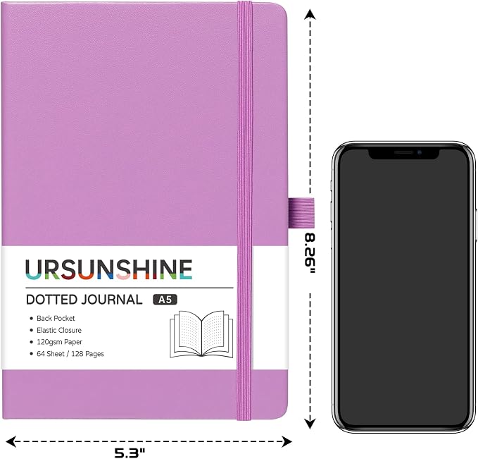 Dotted Journal/Notebook - Dot Grid Hard Cover Notebook, 5.3'' x 8.26''