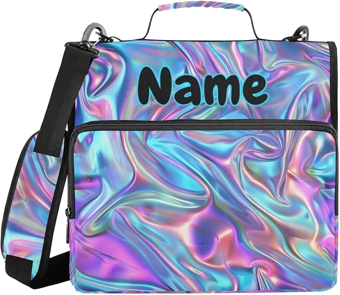 Custom Metallic Liquid Painting Rainbow 3 Ring Binder Bag 1.5 inch Personalized Name Binder Organizer 500 Sheet Documents Storage for School Office
