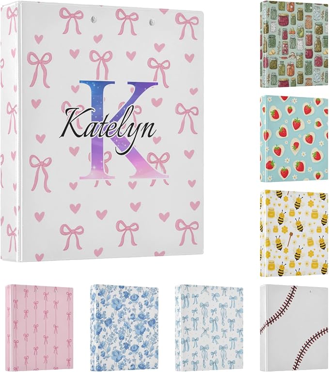 Aslsiy Customized Name 3 Ring Binder Personalized Girls Round Clipboard Binder Decorative Harcover Binders Organizer for Office Supplies