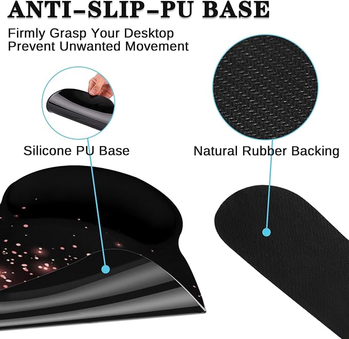 Keyboard Mouse Pad Set, 4 in 1 Desk Mat Set, Pink Rose Gold | Golden Black Large Mousepad+Keyboard Wrist Rest+Mouse Wrist Rest+Coaster Ergonomic Design for Home Office Computer