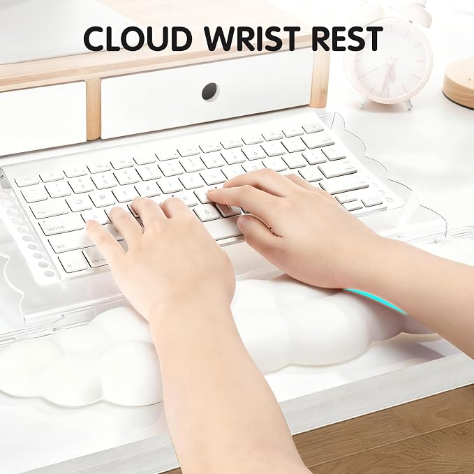 White Acrylic Keyboard Stand with Wrist Rest，Detachable/Adjustable Width | Ergonomic Cloud Wrist Rest Keyboard Support，Width Adjustment 9.7-16.8 in,for Laptop,Office Desk - Portable Comfortable Typing