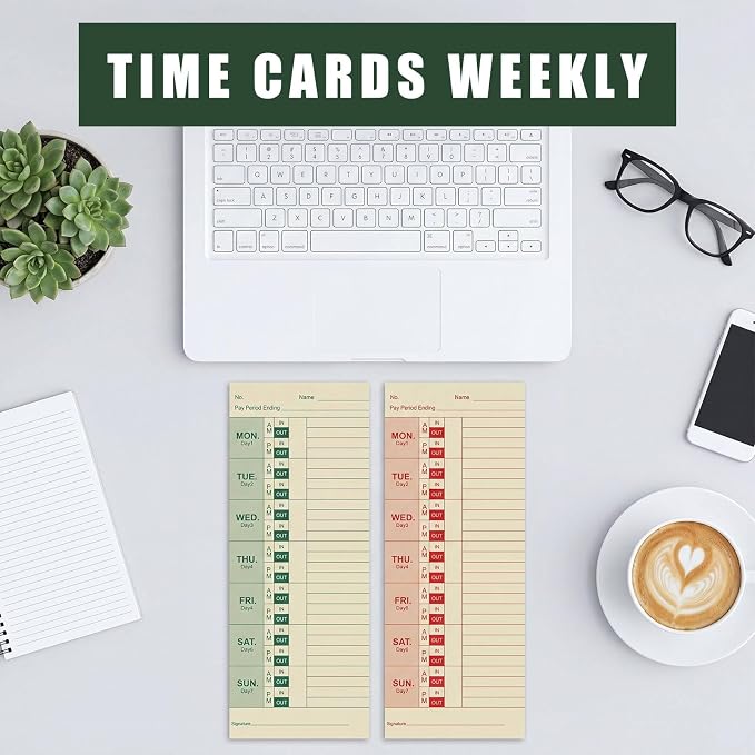 400 Pack Weekly Time Cards Double-Sided Named Days Manila Green/Red Print Cards for Employees Time Clocks for Office Factories Workshops Warehouses