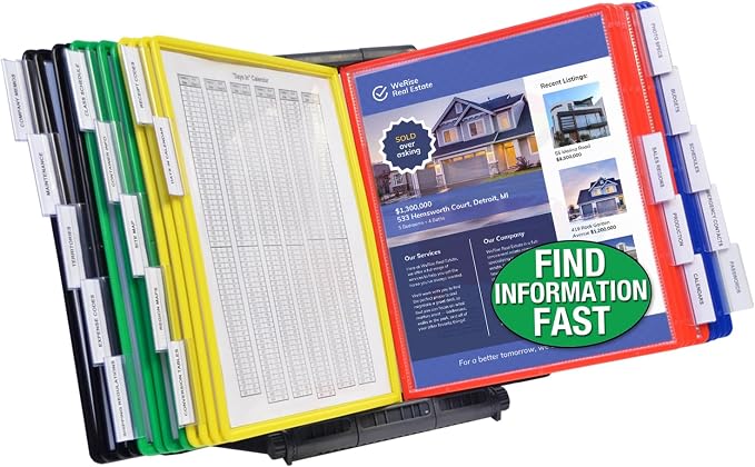 Ultimate Office AdjustaView Expandable Desk Reference Display Organizer 20C | 5 Adjustable Viewing Angles, Dual Weighted Base, 20 Letter Size EZ-Load Color Pockets, ADD-ON to Expand Capacity at Anytime