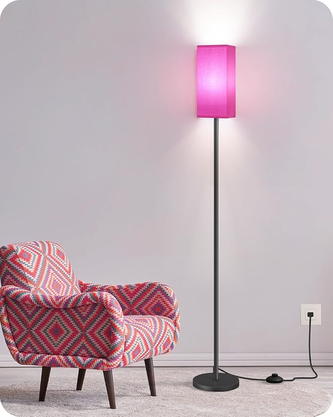 Floor Lamp, Pole Lamp with Foot Switch, Modern Standing Lampshade, Minimalist Freestanding Lamp (Bulb Not Included), for Living Room, Bedroom ETL Listed, Pink Purple and Black Z07LD05