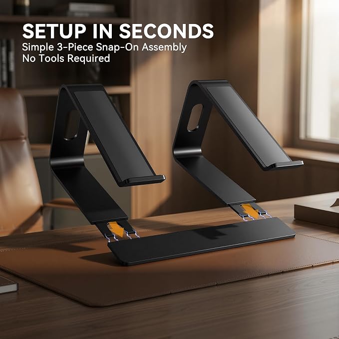 SOUNDANCE Laptop Stand, Aluminum Computer Riser, Ergonomic Laptops Elevator for Desk, Metal Holder Compatible with 10 to 15.6 Inches Notebook Computer, Black