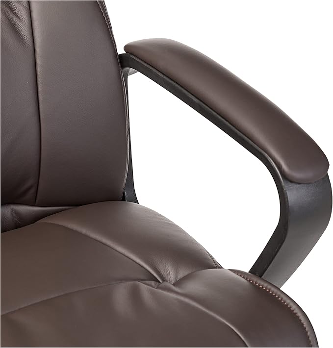 Amazon Basics Office Task Chair with Adjustable Height, 360° Swivel, Padded Armrests, Mid-Back, Rolling, 275 Pound Capacity, 24"D x 24.2"W x 34.8"H, BIFMA Certified, Dark Brown Faux Leather