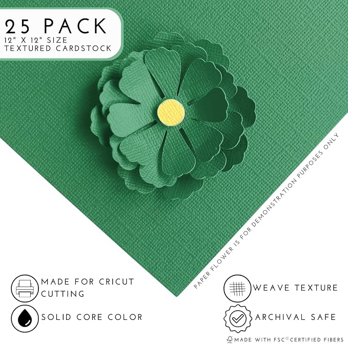 Shamrock—12x12 Textured Cardstock | 80lb Textured Green Scrapbook Paper | Premium Cardstock for Cricut Cutting | 25 Sheets