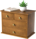Oak Desk Organizer with Drawers, Durable Wooden Desktop Storage Box | 4 Drawer Tabletop Organizer with Metal Handles & Non-Slip Pads for Office, Bedroom, Bathroom, Vanity & Makeup Storage, Walnut