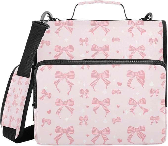 Ribbon Bow Zipper Binder for School with Shoulder Strap & Extra Pockets - 1.5 Inch 3-Ring Binder Holds 500+ Sheets, Textbooks, Laptop