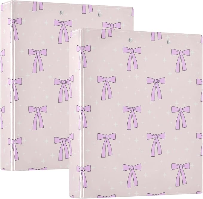 Aslsiy Kids 3 Ring Binder 1.5 Inch Lovely Bows Star Pink Round Clipboard Binder Girls Decorative Harcover Binders Organizer for Office School Supply