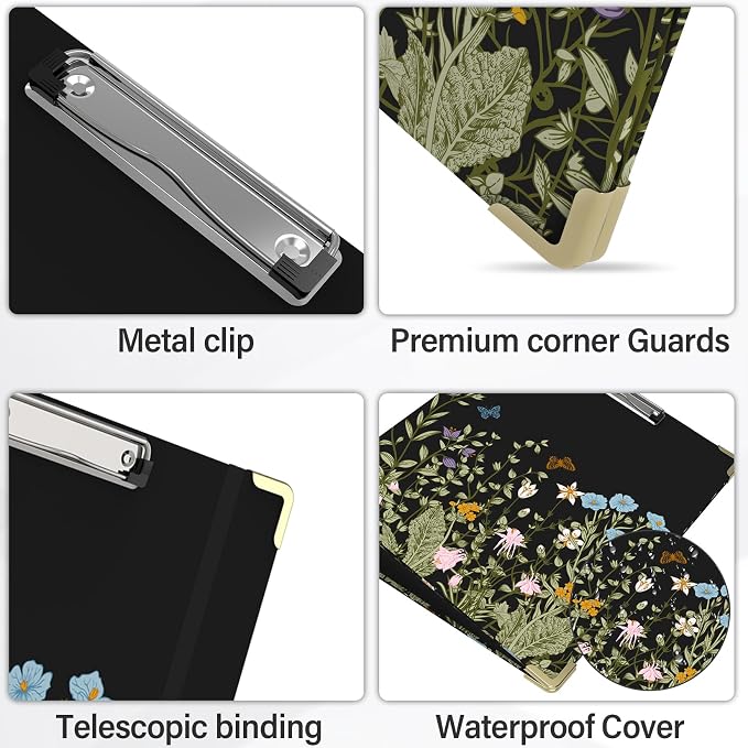 3 Ring Binder 3 Inch Round Ring Binder with 6 Tab Dividers，2 Interior Pockets，Cute Binder Clipboard with Storage, for School Office, Portfolio Organizer with Labels(Wild Flowers)