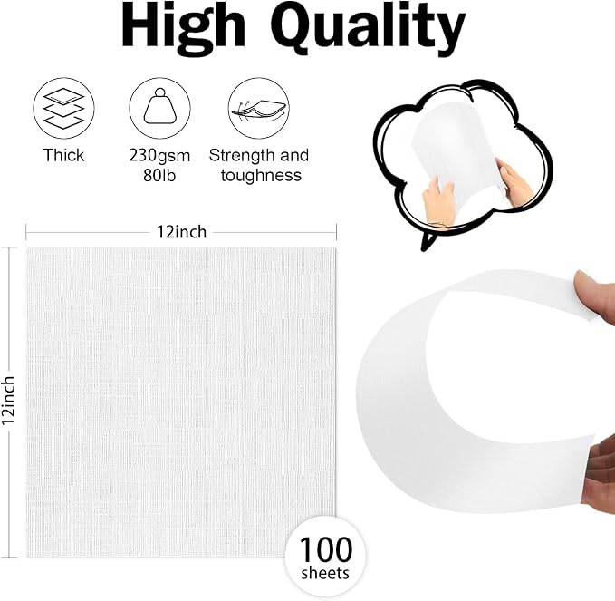 12x12 White Linen Cardstock 80lb 100 Sheets | Goefun White Card Stock Paper Textured Cardstock, Thick Printer Paper for Scrapbook, Cardmaking, Invitations, DIY