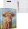 Highland Cow Round Ring Binders 1.5 Inch Cowboy Flower 3 Ring Clipboard Binder for Office School Work Supplies File Folder Document 200 Sheet Capacity Easy Open