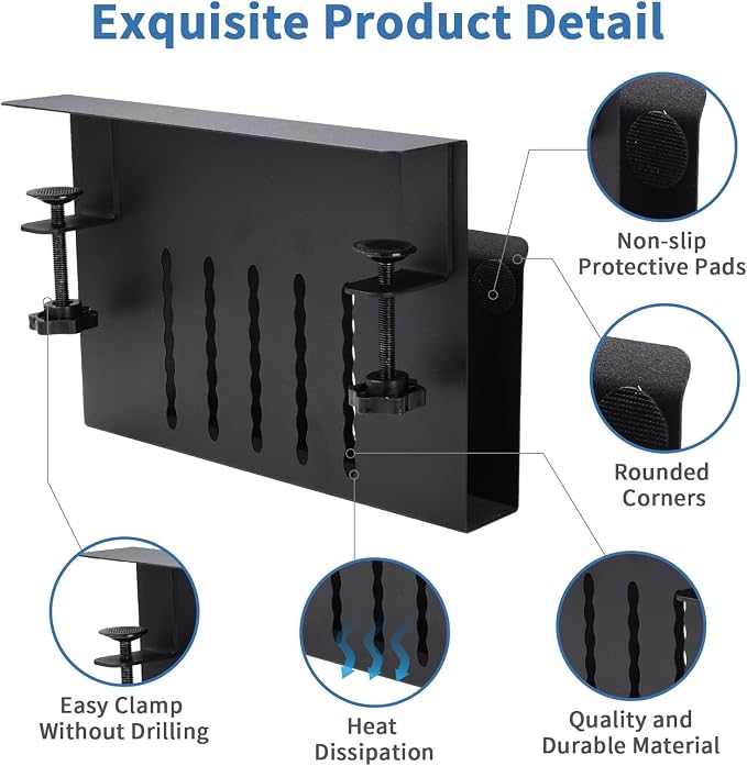 Laptop Holder for Desk, Under Desk Storage Organizer with Pen Slot | osseph Desk Storage, No Drill Clamp to 0.5-2.38" Desks, Cooling Vents Vertical Rack, Magnetic Pen Holder, 22 Lbs Carbon Steel