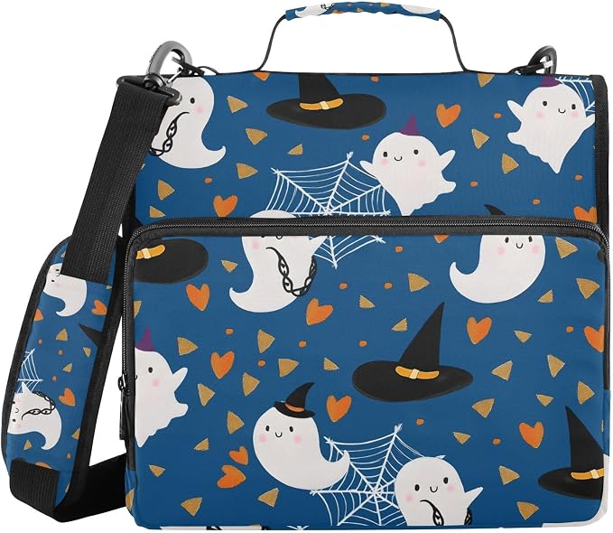 3 D-Ring Zipper Binder Bag, Ghost Hat Spide R Web Pattern Removable Binder with Zipper Case Hold 300+ Sheets& 13 Inch Laptop for School Office Supplies Organizer