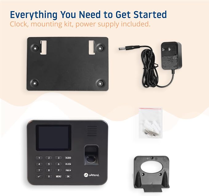 uAttend RE2000 Biometric Time Clock for Employees – Fingerprint + PIN Punching, Wi‑Fi Cloud Time & Attendance System with Offline Storage, Payroll-Ready – Small Business Time Tracking