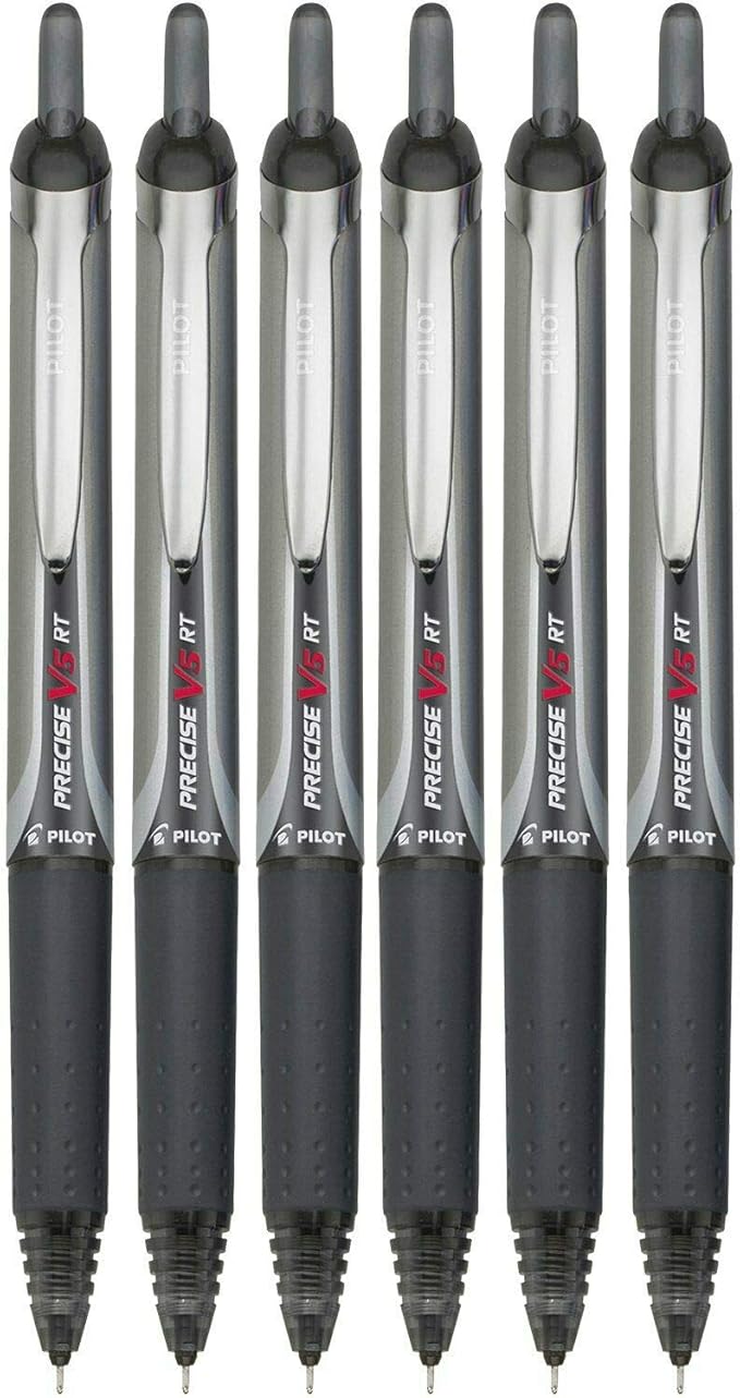 Pilot Precise V5 RT Retractable Rolling Ball Pens, Extra Fine Point, Black Ink, 6 Pens