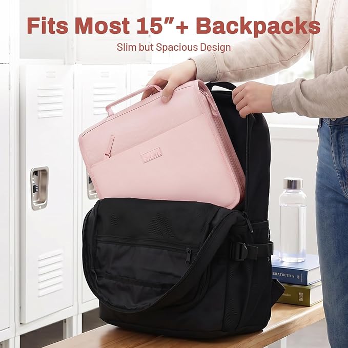 SUNEE Zipper Binder with Handle, 1.5 Inch O-Ring, 325 Pages Capacity, with 5-Tab Expanding File Folder for Classified Storage, Small Size Lightweight Zipper Bag for Middle School Students, Pink Lotus