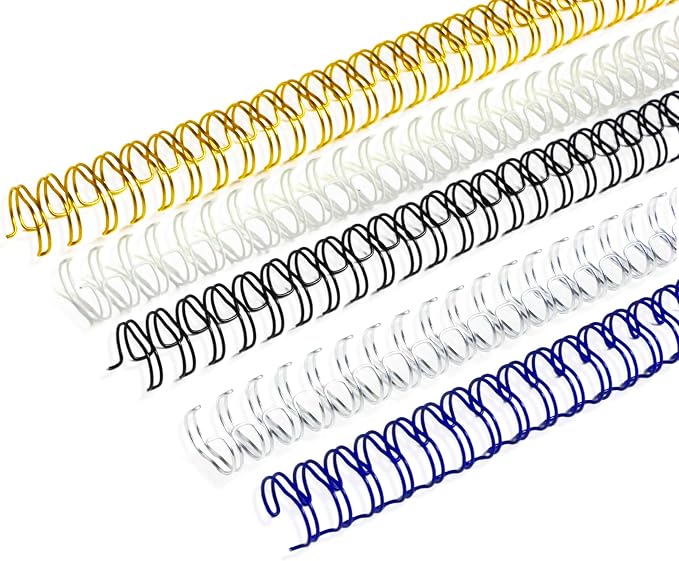 Rayson Wire Binding Spines, 1/4" 3:1 32-Loop, Multicolor, 100 Pack | Includes black, gold, blue, white and silver; 1/4" wire size fits 3:1 pitch machines for small documents.