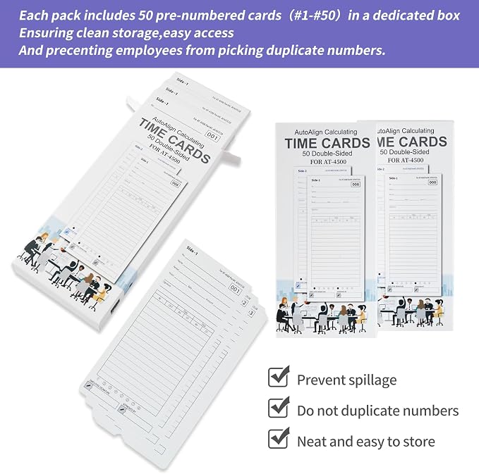 AT-4500 Time Clock Cards, 600 Pack with 2 Ink Ribbons