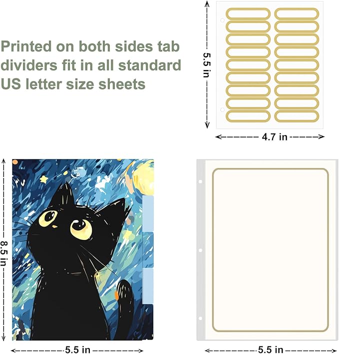 Rouidr Mini 3 Ring Binder with clipboard, 1 inch Round Binder Organizer, 8.5"x5.5" Cute Binder with 5 Dividers Tabs & Clear Sleeves, School Supplies, Office Supplies