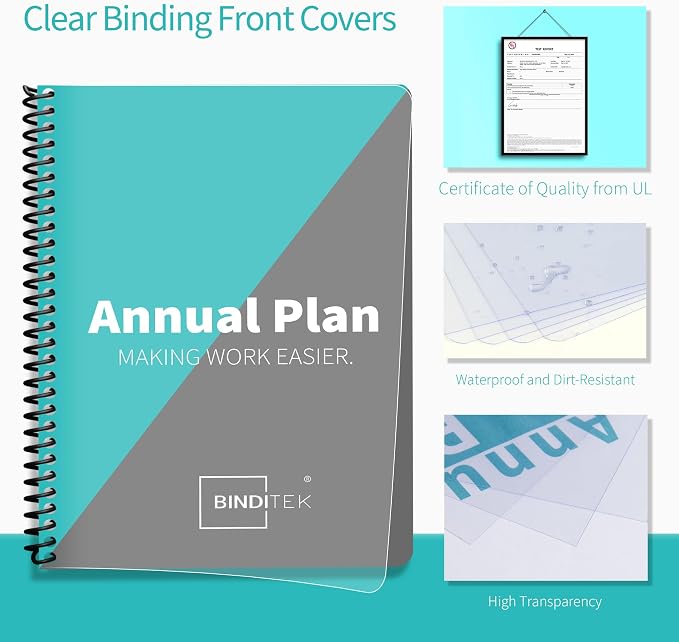 Binditek 20 Mil Binding Covers, 8.5x11 Inches, Semi-Transparent, 50 Pack | 20 Mil Binding Covers, 8.5x11 Inches Letter Size, Lightly Textured Sand Finish, Square Corners, Unpunched