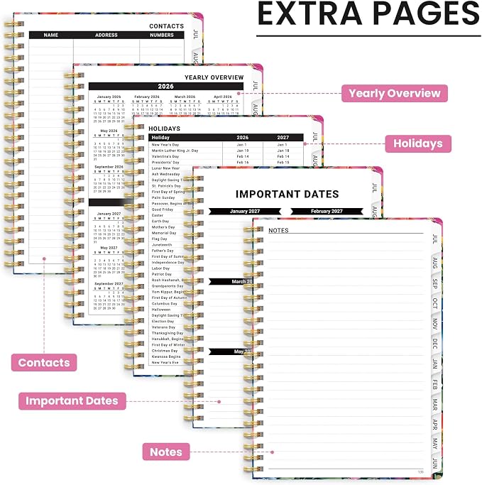 Planner 2026-2027, Academic Year Monthly & Weekly Planner Caledndar, July 2026 - June 2027, Hardcover Large Planning Agenda Book with Tabs for School Office Supplies, 8.5" x 11" - Petal Harmony