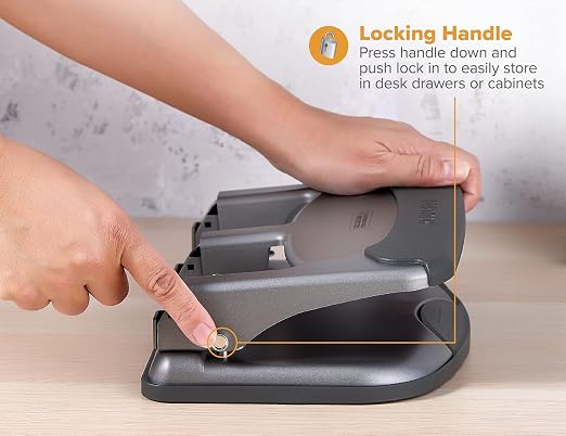 Bostitch Office EZ Squeeze Heavy Duty 3-Hole Punch for Home Office & School, 40-Sheet Capacity, One-Touch Reduced Force, Sleek Gray Design