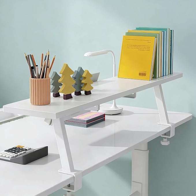 Clamp on Desk Shelf with Reading Stand 23.6x7.8in Space-Saving | Desktop Extender Klemmbares Schreibtisch Organizer Regal Adjustable Floating Desks Shelf for Office Dorm Desk Organization