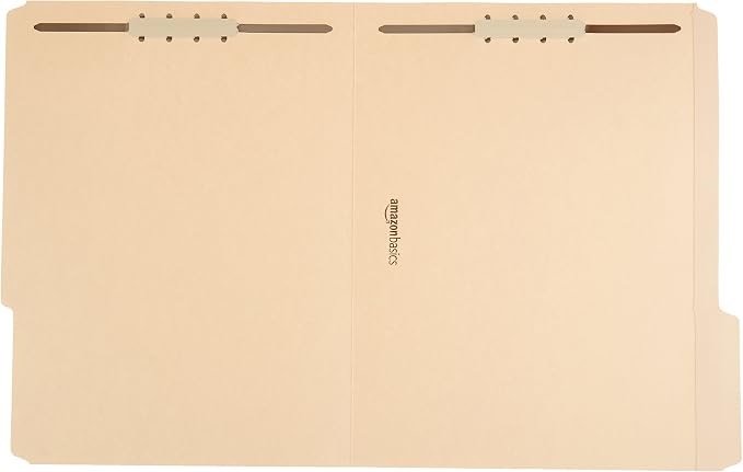 Amazon Basics Manila File Folders with Fasteners for Organized Filing, Letter Size, 100-Pack