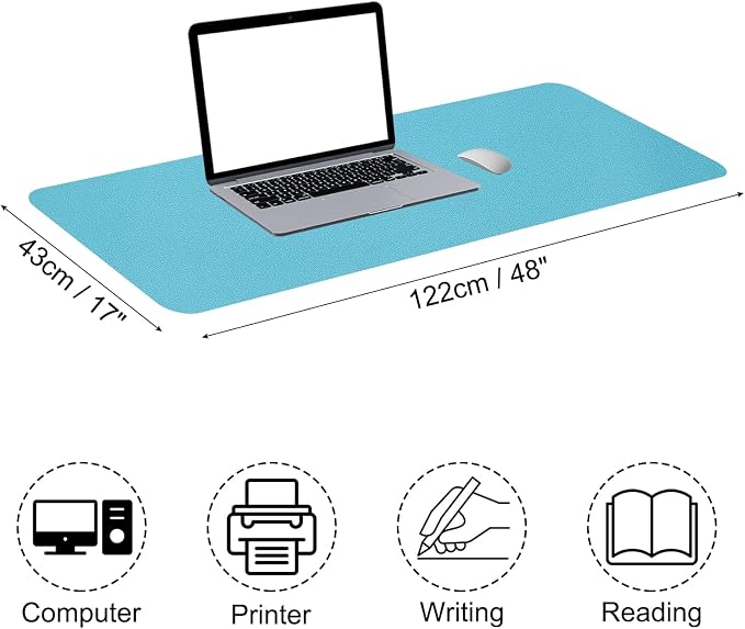 Patikil 48"x17" Dual Sided Desk Pad - Non-Slip Waterproof PU Leather Desk Protector Cover for Office/Home Work/Study, Blue
