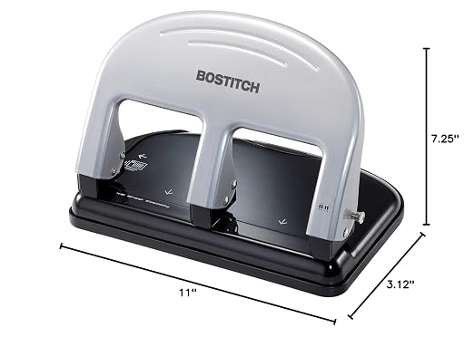 Bostitch Office PaperPro inPRESS 40 Reduced Effort 3-Hole Punch, 40 Sheets, Silver (2240)