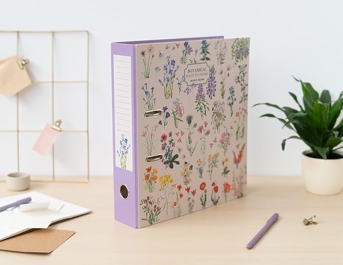 Grupo Erik Wild Flowers Lever Arch File - 2 Ring Binder A4, Cute Gifts | File Organiser 11 x 12.6 in - 28 x 32 cm Folders for Paperwork A4 | Cute Stationery Gifts
