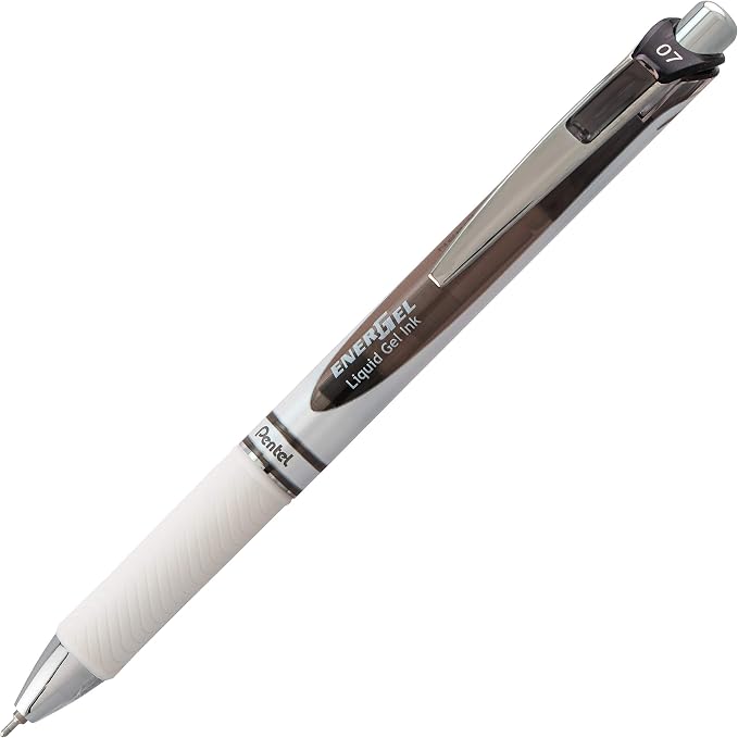 Pentel EnerGel Pearl RTX Retractable Liquid Gel Pen, (0.7mm), Medium Line, Needle Tip, Black Ink, 12 pack (BLN77PW-A)
