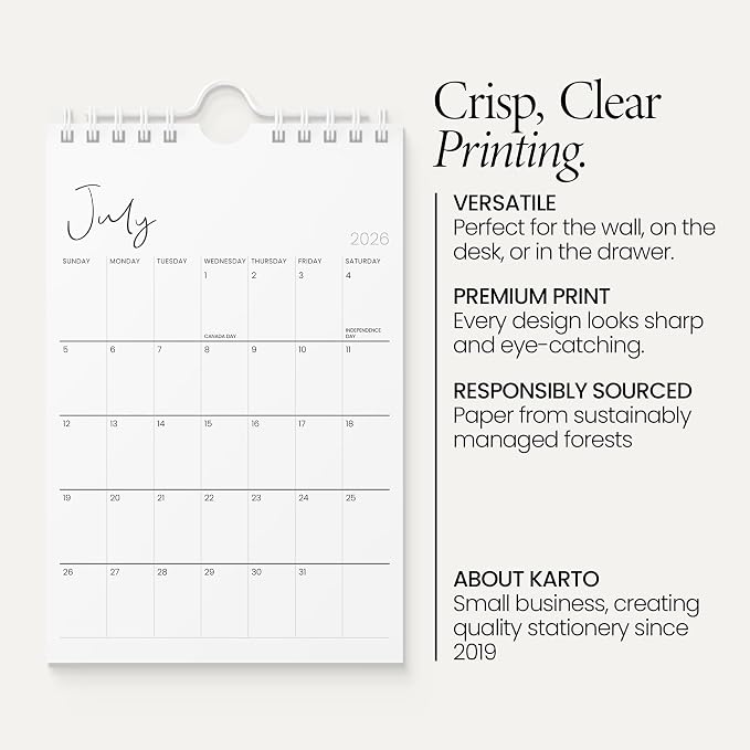 Karto Small Wall Calendar 2026 6x9 in - Cursive | January 2026 to June 2027, Vertical, Boosts Productivity, Easy Monthly Planning