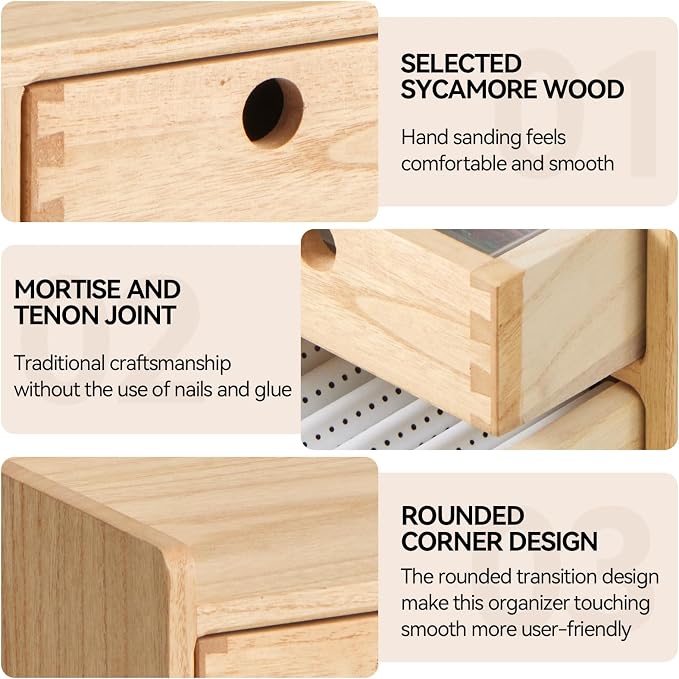 KIRIGEN Wooden Desk Organizer with 3 Drawers and Top Tray Natural DT1D3C-NA | 3-Drawer Cabinet with Top Tray Stores Office Supplies, Toiletries, Tools, Crafts, and Small Accessories on Desks or Counters