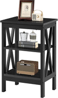 VECELO End Table, Bedside Table, 24" Tall Living Room End Tables, X-Design Reinforced Nightstands, Side Table with 3-Tier Storage Shelves for Small Spaces, Office, Bathroom, Bedroom, Black