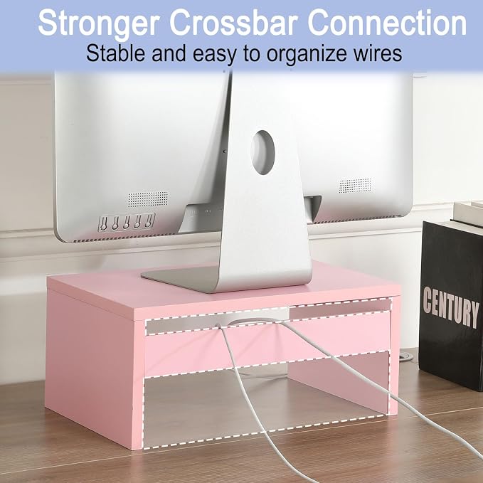TEAMIX Pink Monitor Stand - 6.7 inch Tall, Wood Riser, Desktop Organizer